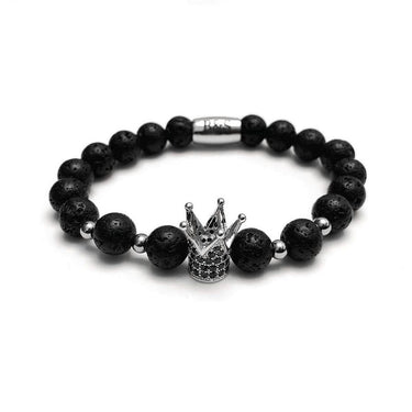 Man Bracelet - Men’s Beaded Bracelets - White Gold Crown with Volcanic Stones Bracelet - Men’s Bracelet Bracelet XS (14-15cm) Brother & Sisters